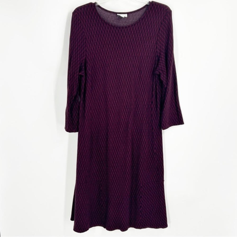 J. Jill Ponte Knit Dark Red Geometric Print‎ Dress Size Medium